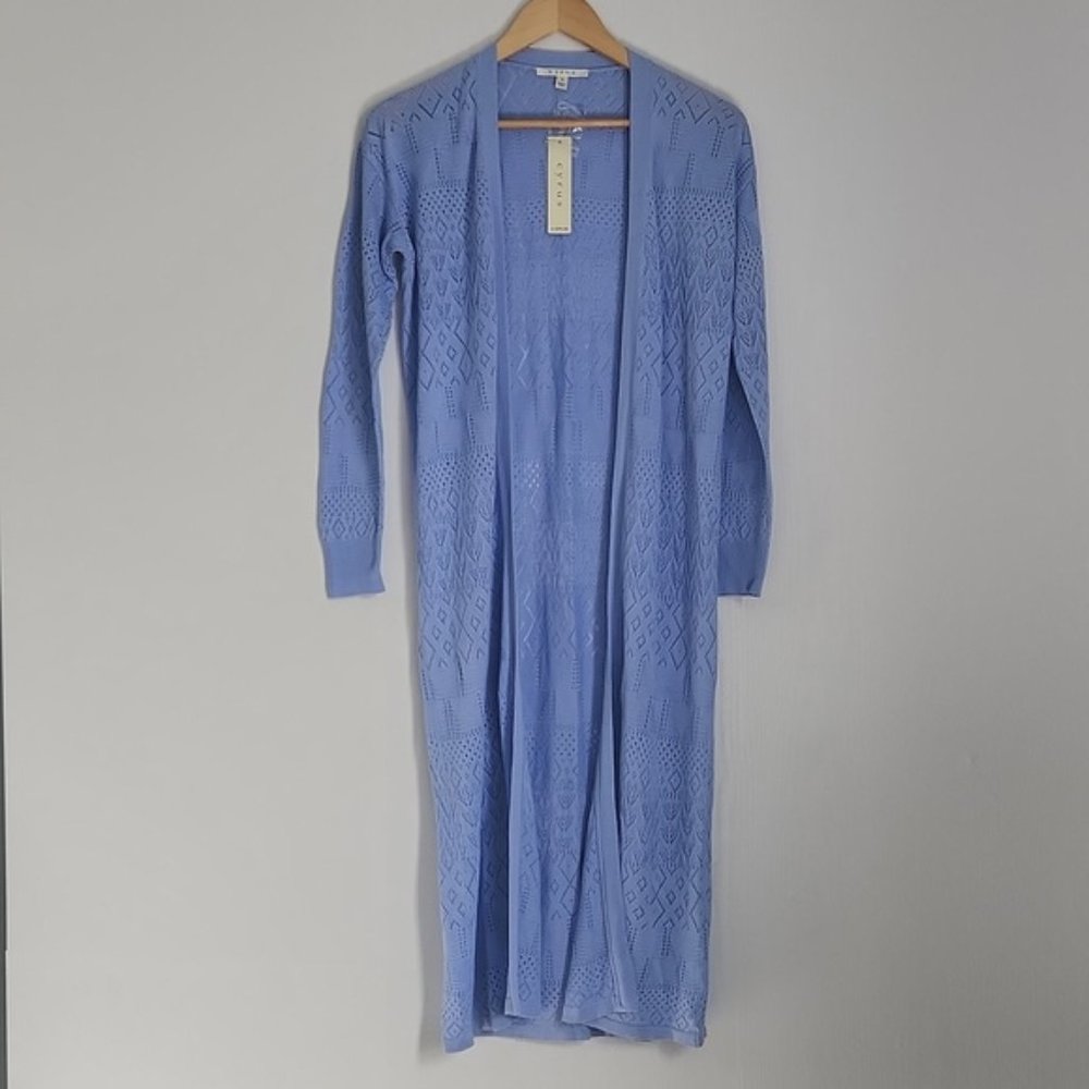 CYRUS Long Knit Long-Sleeve Sweater Duster Light Blue Periwinkle Cardigan Small